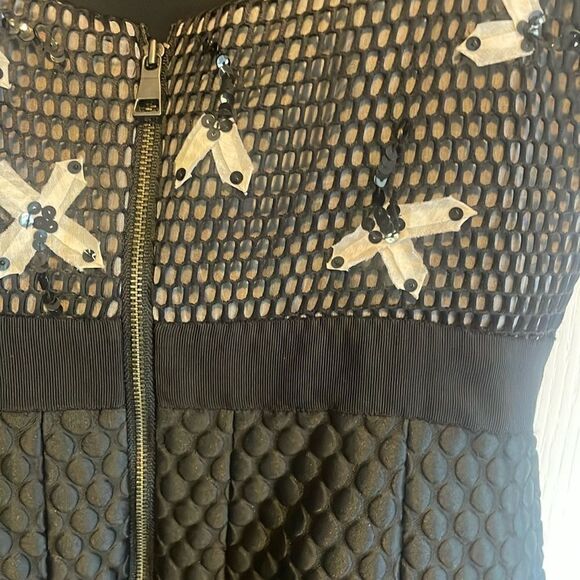 Noir Sachin & Babi Quilted Black Box Pleat Mesh Top Sequin Midi Dress Size 4 - Picture 11 of 16